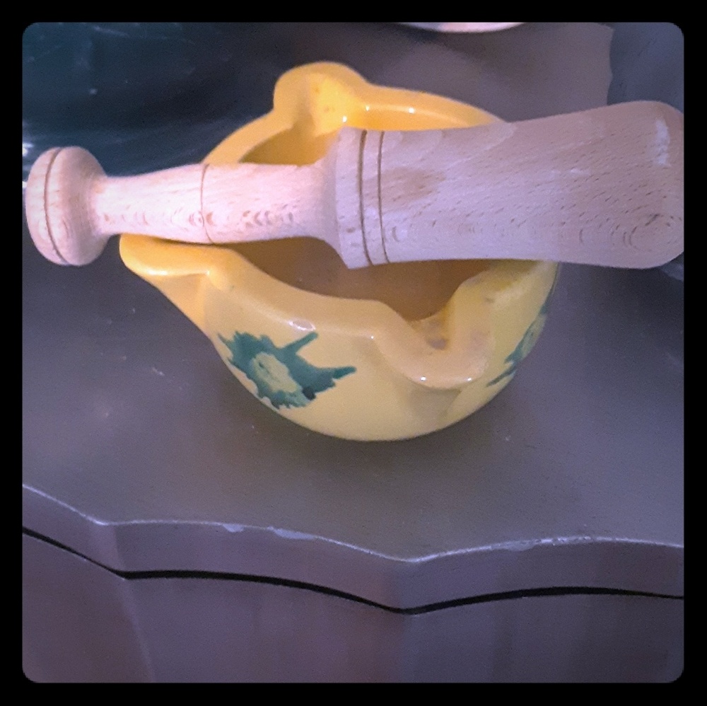 Yellow,Vintage Mortar and Pestle.